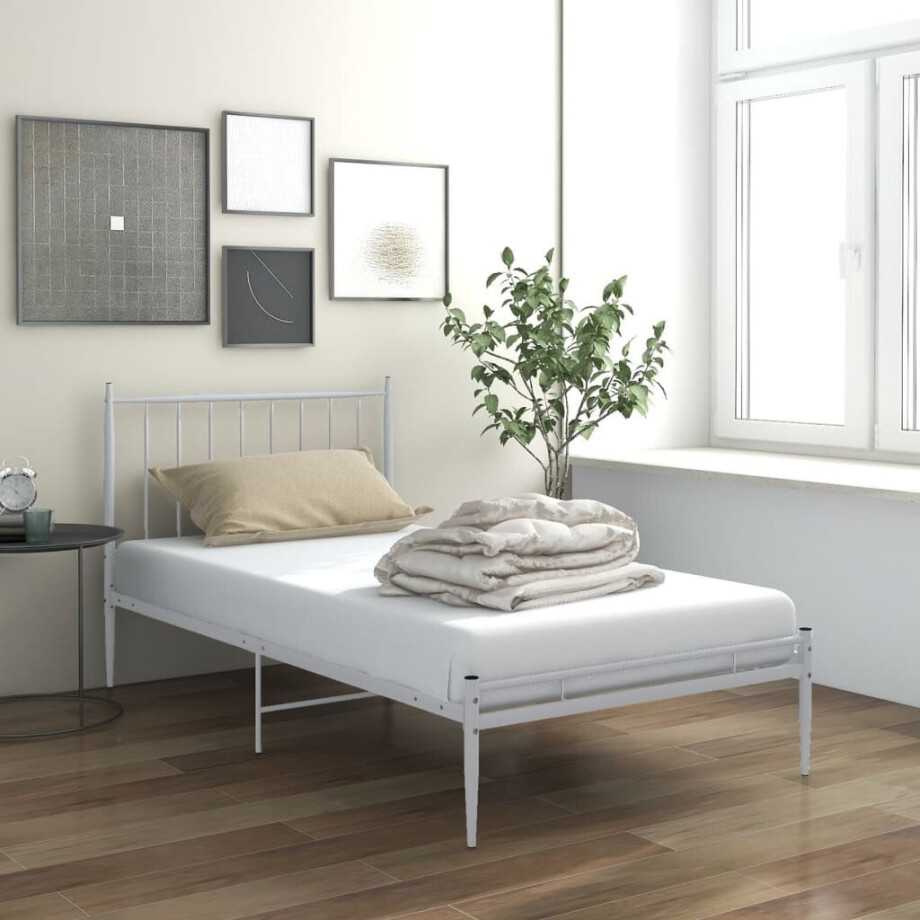 vidaXL Bedframe metaal wit 90x200 cm afbeelding 1