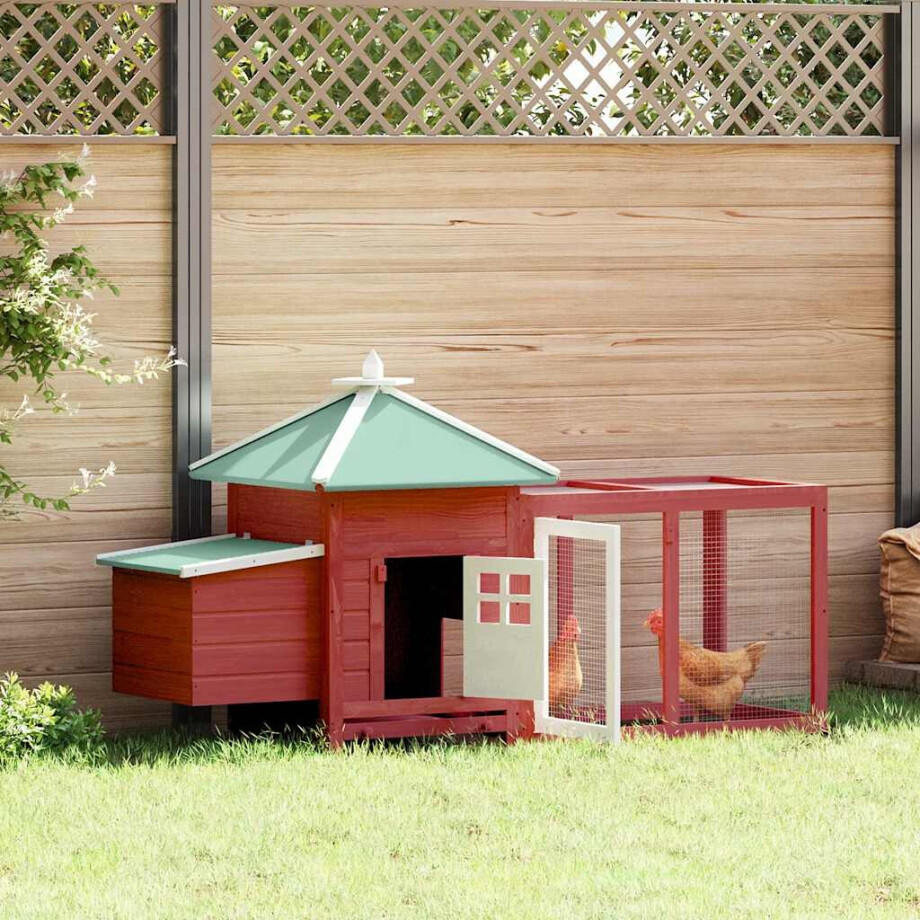 vidaXL Kippenhok met nestkast 190x72x102 massief vurenhout rood afbeelding 1
