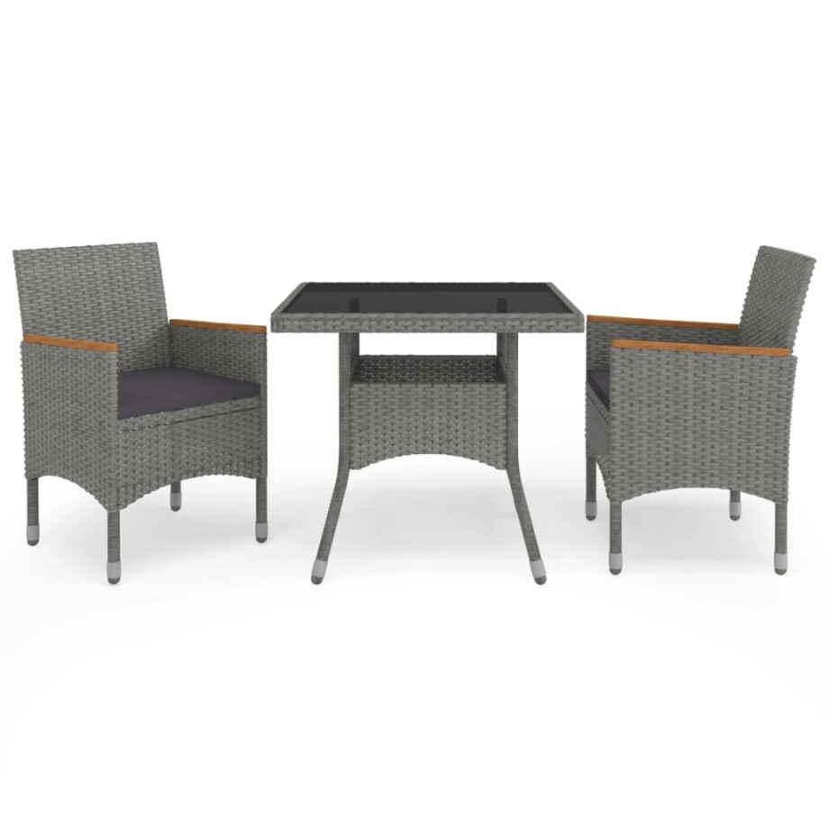 vidaXL 3-delige Tuinset poly rattan en acaciahout grijs vidaXL 3-delige Tuinset poly rattan en acaciahout grijs afbeelding 1
