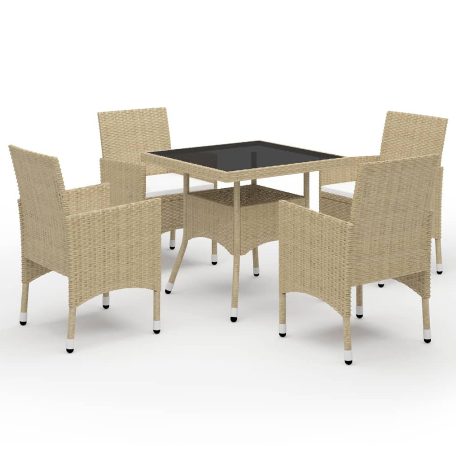 vidaXL 5-delige Tuinset poly rattan en glas beige afbeelding 1