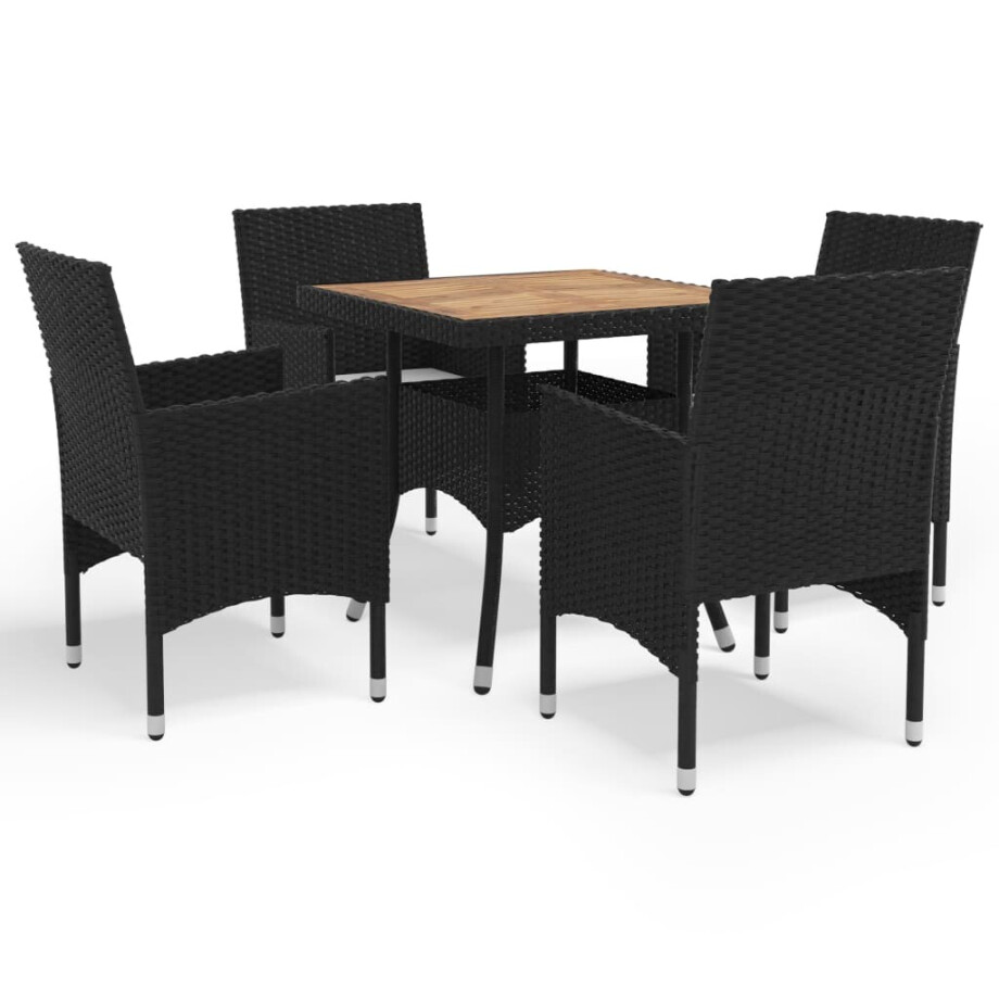 vidaXL 5-delige Tuinset poly rattan en acaciahout zwart vidaXL 5-delige Tuinset poly rattan en acaciahout zwart afbeelding 1