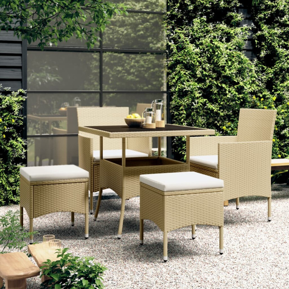 vidaXL 5-delige Loungeset poly rattan beige afbeelding 1