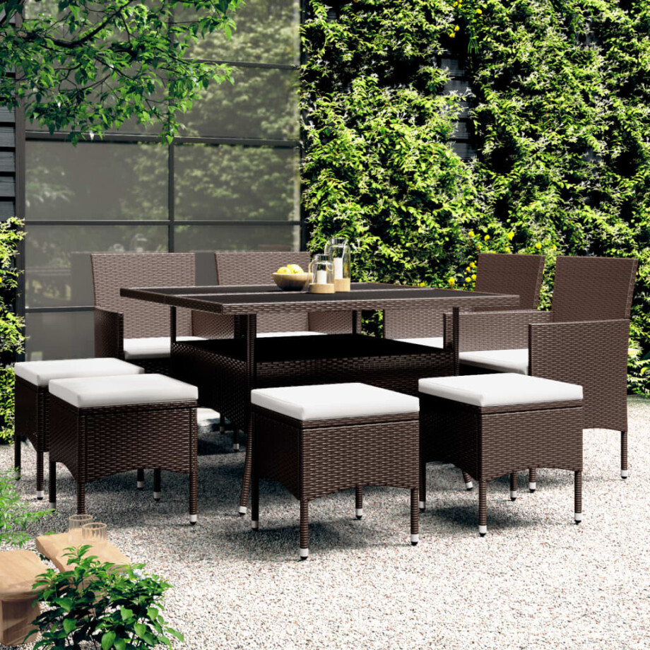 vidaXL 9-delige Tuinset poly rattan bruin afbeelding 1