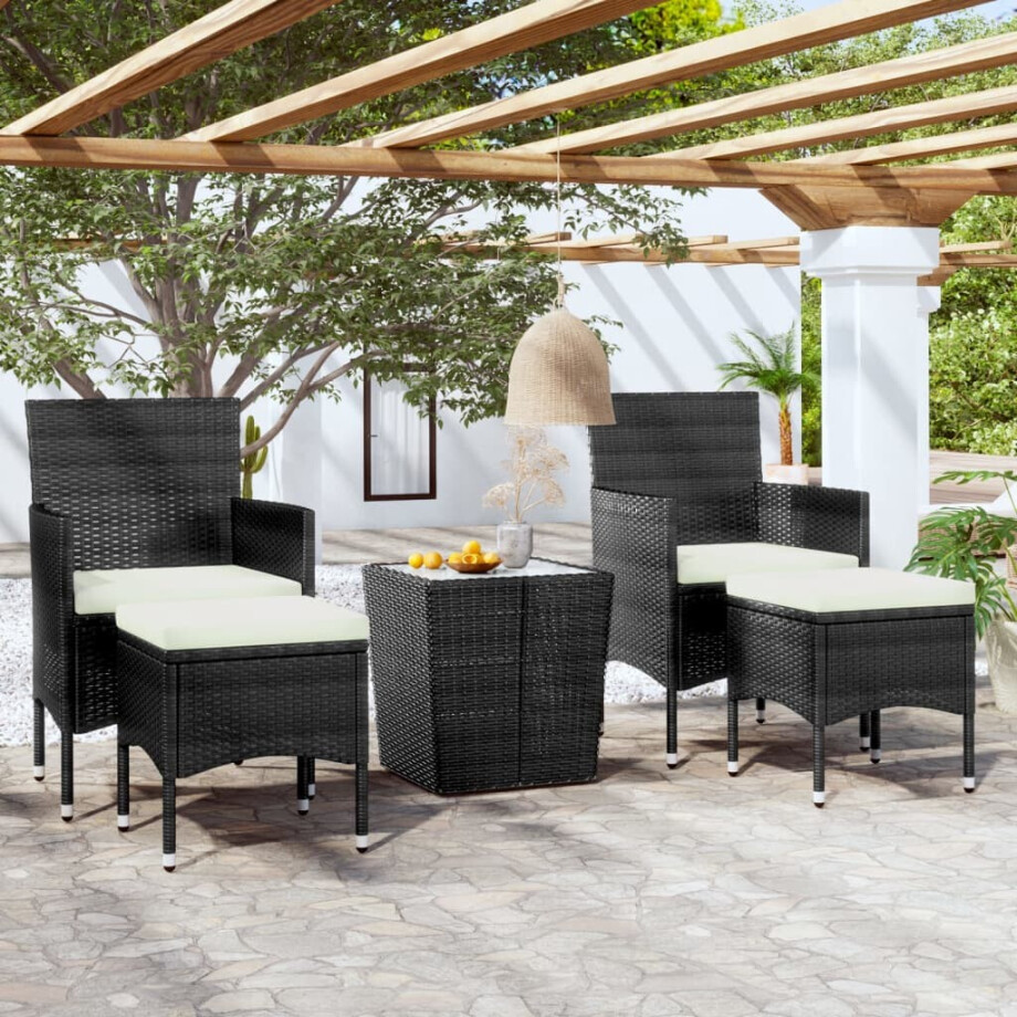vidaXL 5-delige Bistroset poly rattan en gehard glas zwart afbeelding 1
