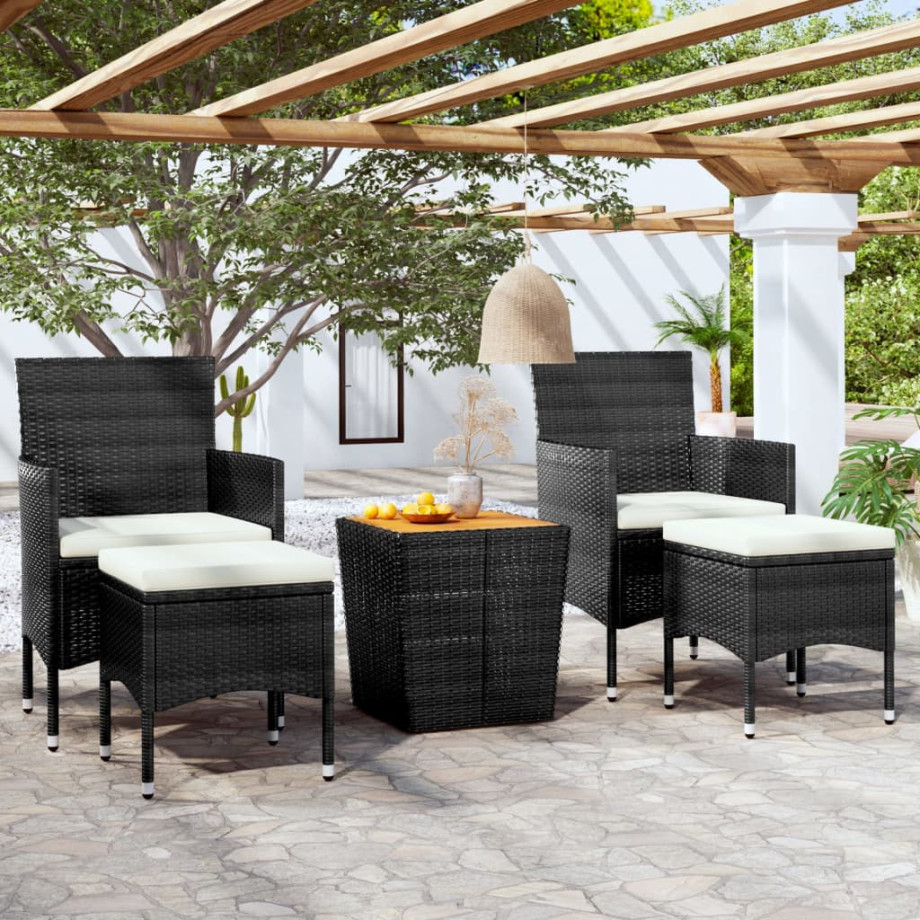 vidaXL 5-delige Bistroset poly rattan en massief acaciahout zwart afbeelding 1