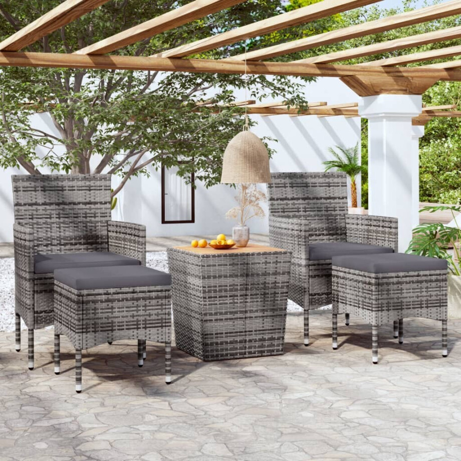 vidaXL 5-delige Bistroset poly rattan en massief acaciahout grijs afbeelding 1