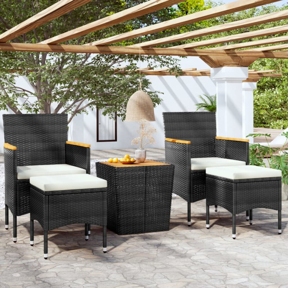 vidaXL 5-delige Bistroset poly rattan en massief acaciahout zwart vidaXL 5-delige Bistroset poly rattan en massief acaciahout zwart afbeelding 1