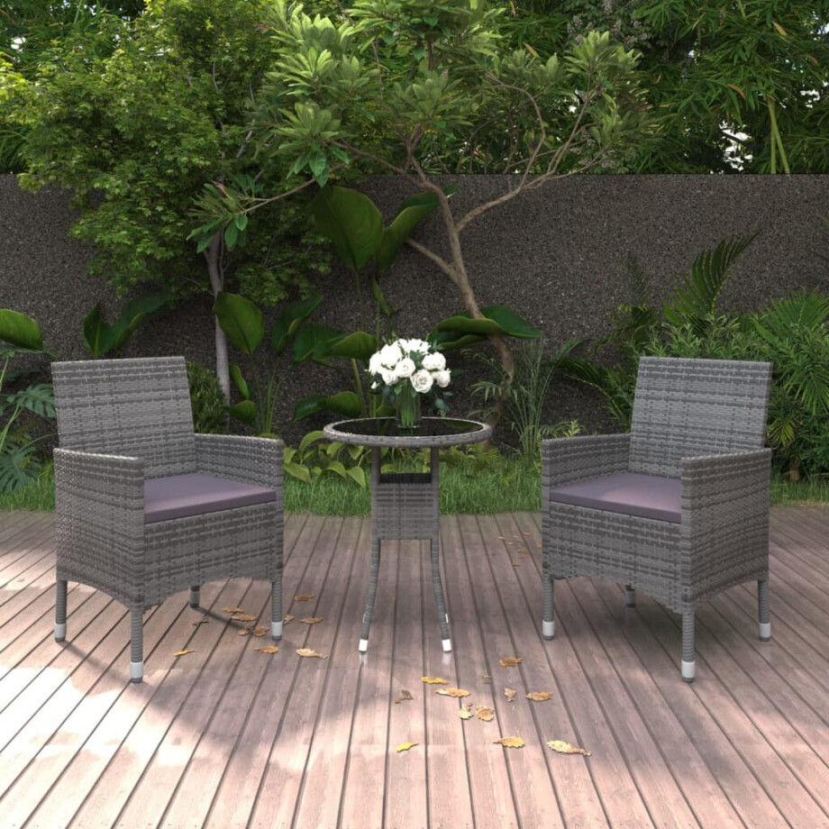 vidaXL 3-delige Tuinset poly rattan grijs afbeelding 1