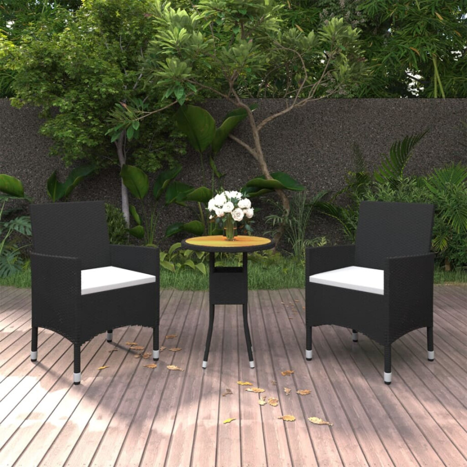 vidaXL 3-delige Tuinset poly rattan zwart afbeelding 1