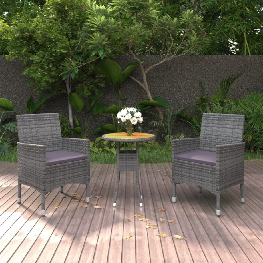 vidaXL 3-delige Tuinset poly rattan grijs afbeelding 1