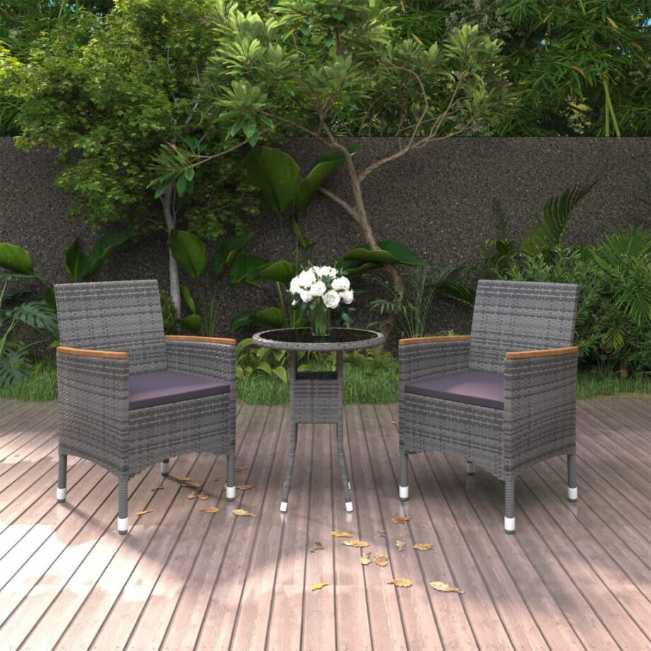 vidaXL 3-delige Tuinset poly rattan grijs afbeelding 1