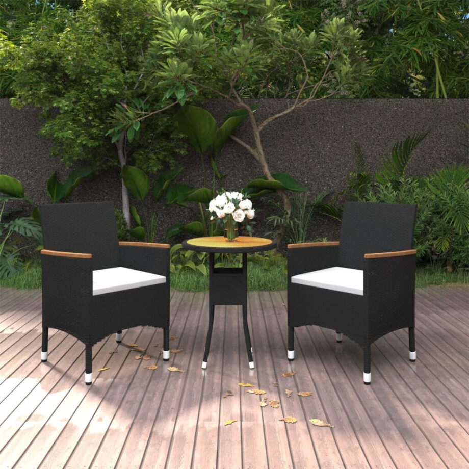 vidaXL 3-delige Tuinset poly rattan zwart afbeelding 1