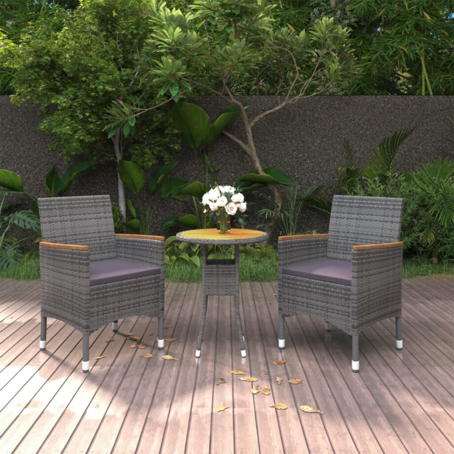 vidaXL 3-delige Tuinset poly rattan grijs afbeelding 1