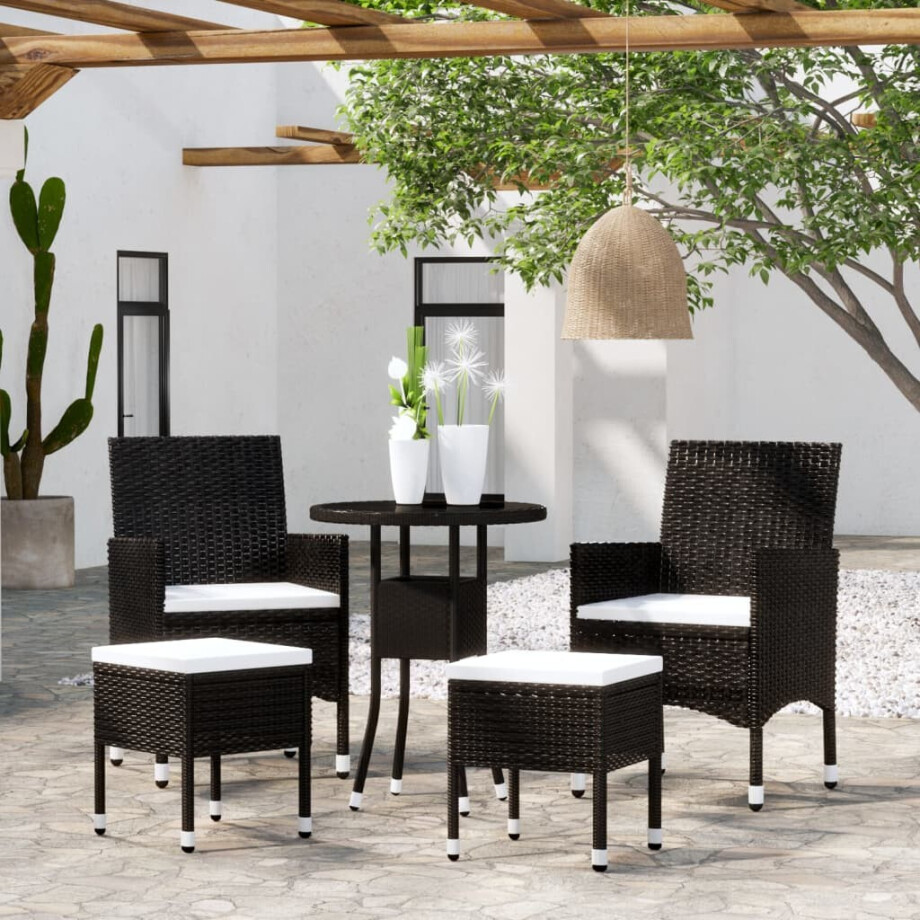vidaXL 5-delige Loungeset poly rattan zwart vidaXL 5-delige Loungeset poly rattan zwart afbeelding 1