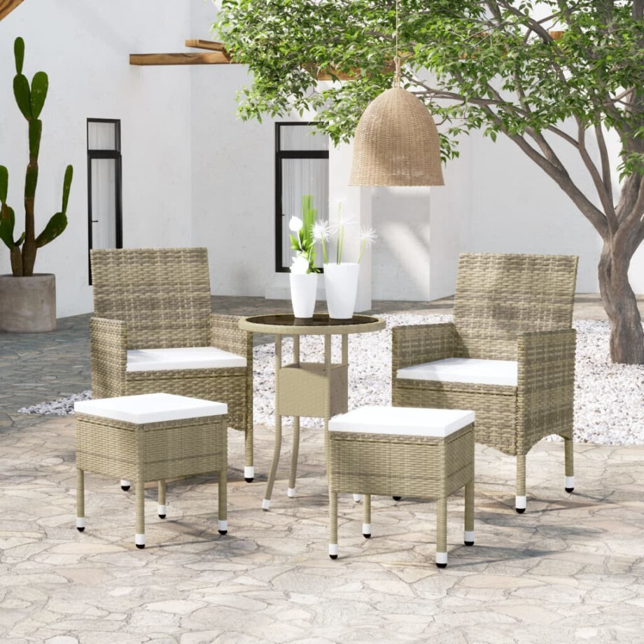 vidaXL 5-delige Loungeset poly rattan beige afbeelding 1