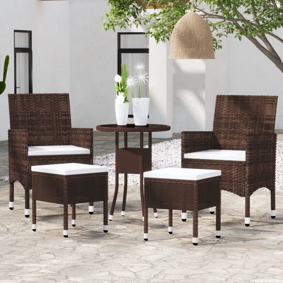 vidaXL 5-delige Loungeset poly rattan bruin afbeelding 1