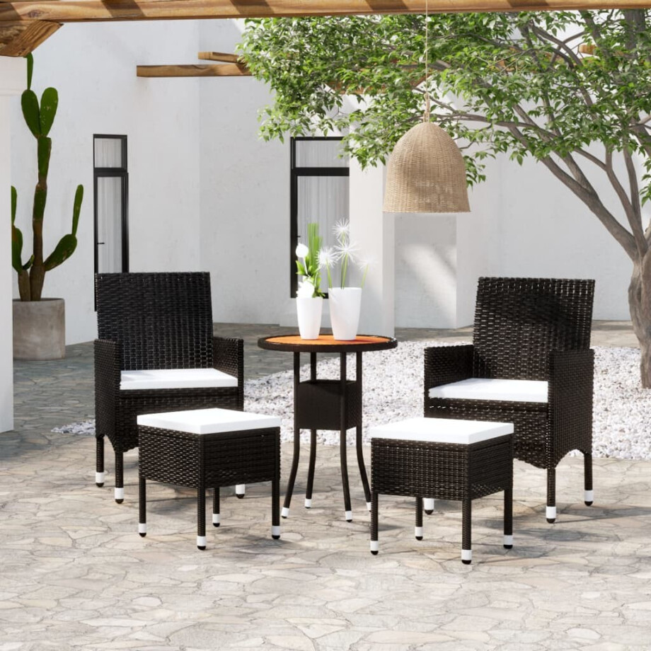 vidaXL 5-delige Loungeset poly rattan zwart afbeelding 1