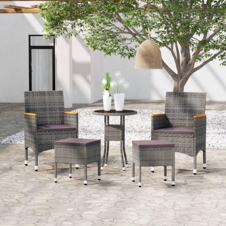 vidaXL 5-delige Loungeset poly rattan grijs afbeelding 1