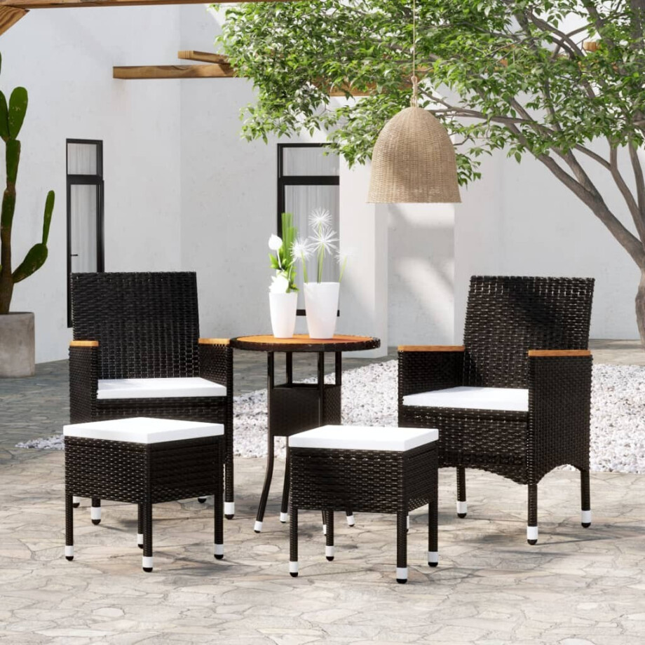 vidaXL 5-delige Loungeset poly rattan zwart afbeelding 1