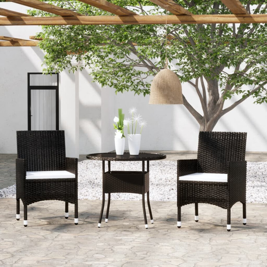 vidaXL 3-delige Tuinset poly rattan zwart afbeelding 1