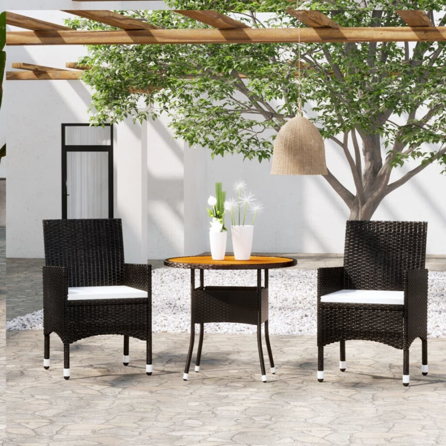 vidaXL 3-delige Tuinset poly rattan zwart afbeelding 1