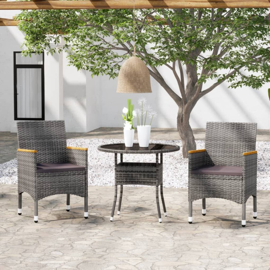 vidaXL 3-delige Tuinset poly rattan grijs afbeelding 1