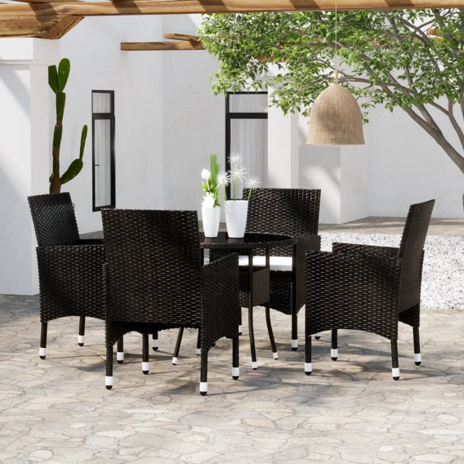 vidaXL 5-delige Tuinset poly rattan zwart afbeelding 1