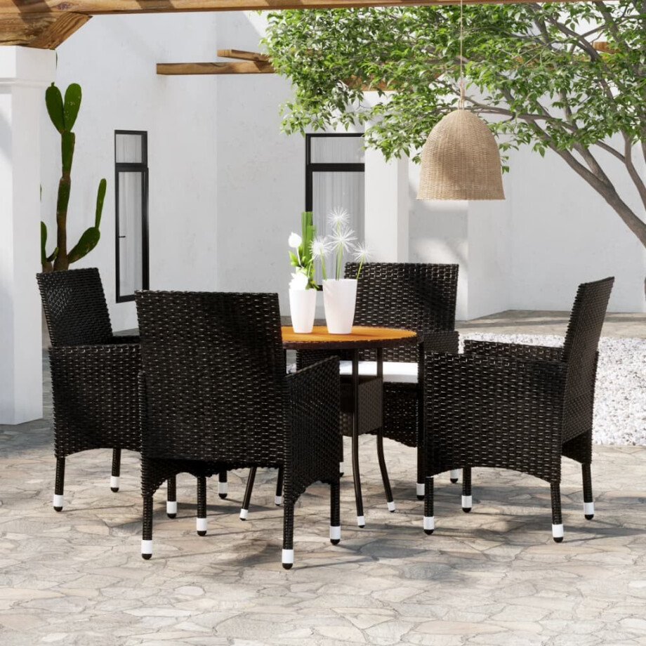 vidaXL 5-delige Tuinset poly rattan zwart afbeelding 1