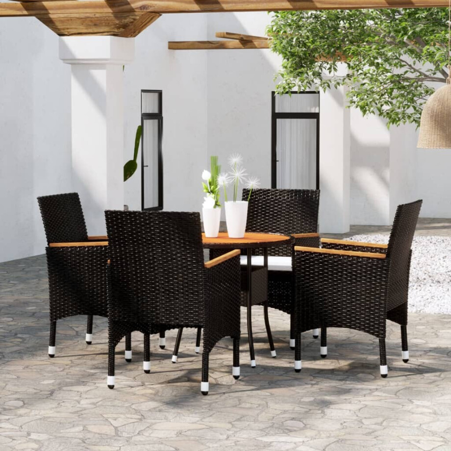 vidaXL 5-delige Tuinset poly rattan zwart afbeelding 1