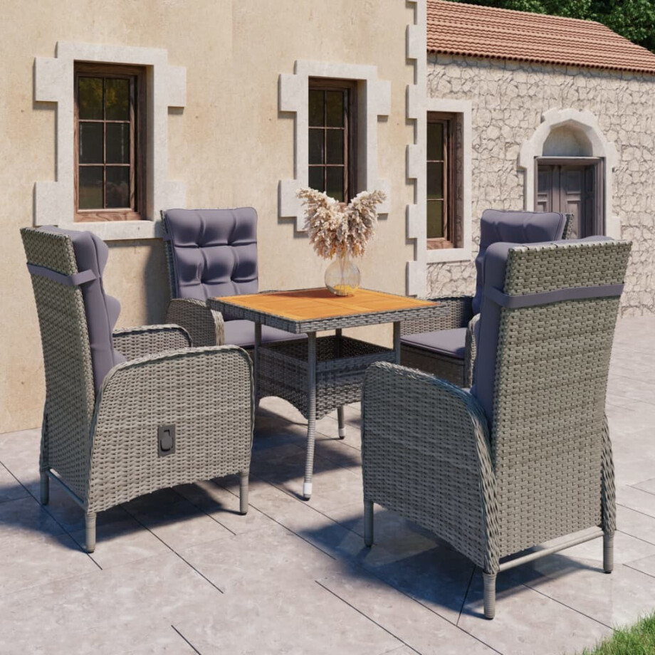 vidaXL 5-delige Tuinset poly rattan en acaciahout grijs afbeelding 1