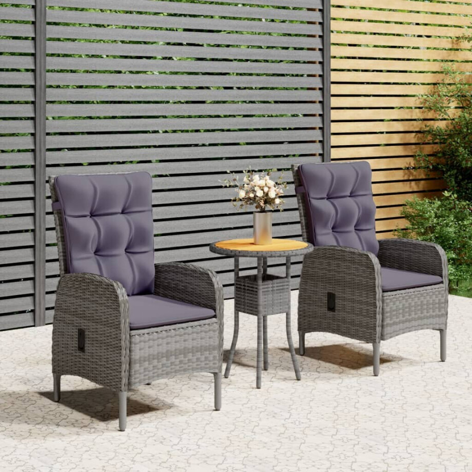 vidaXL 3-delige Tuinset poly rattan grijs vidaXL 3-delige Tuinset poly rattan grijs afbeelding 1