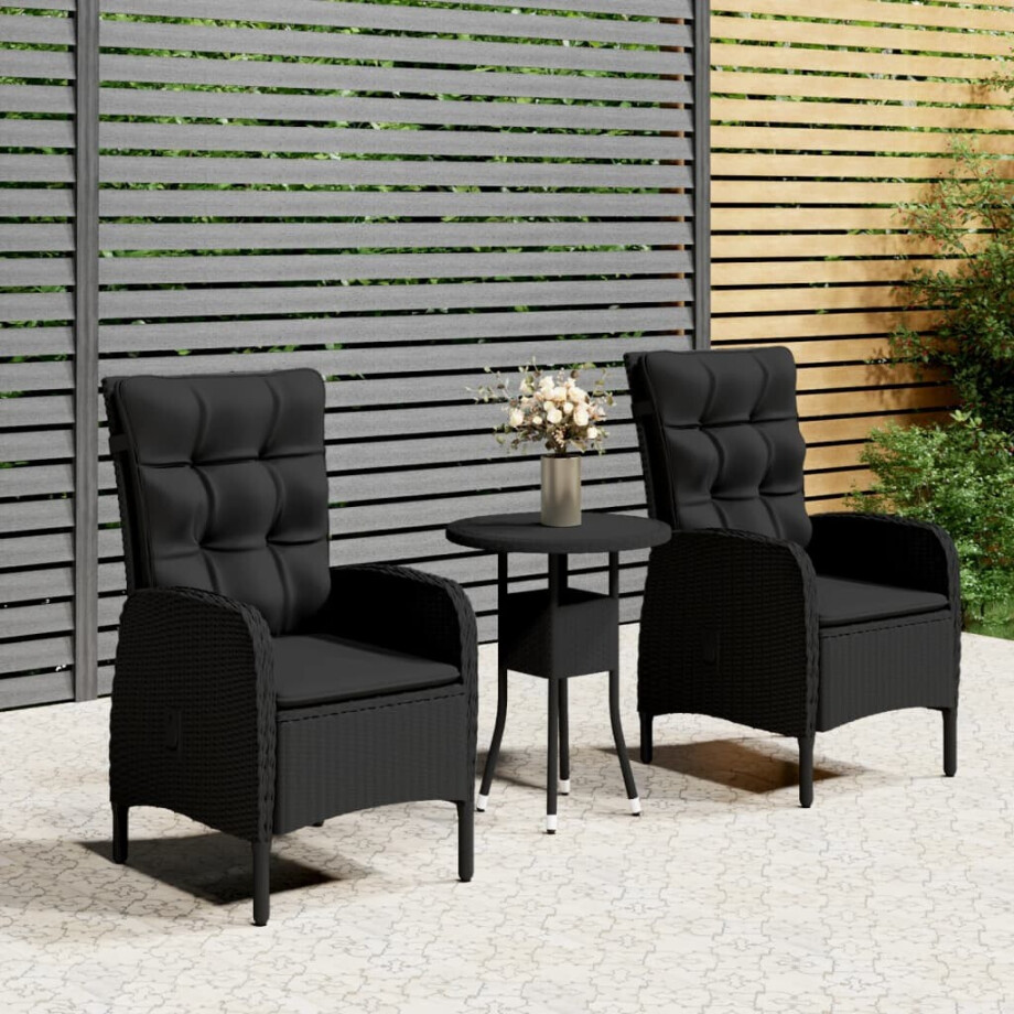 vidaXL 3-delige Bistroset poly rattan zwart afbeelding 1
