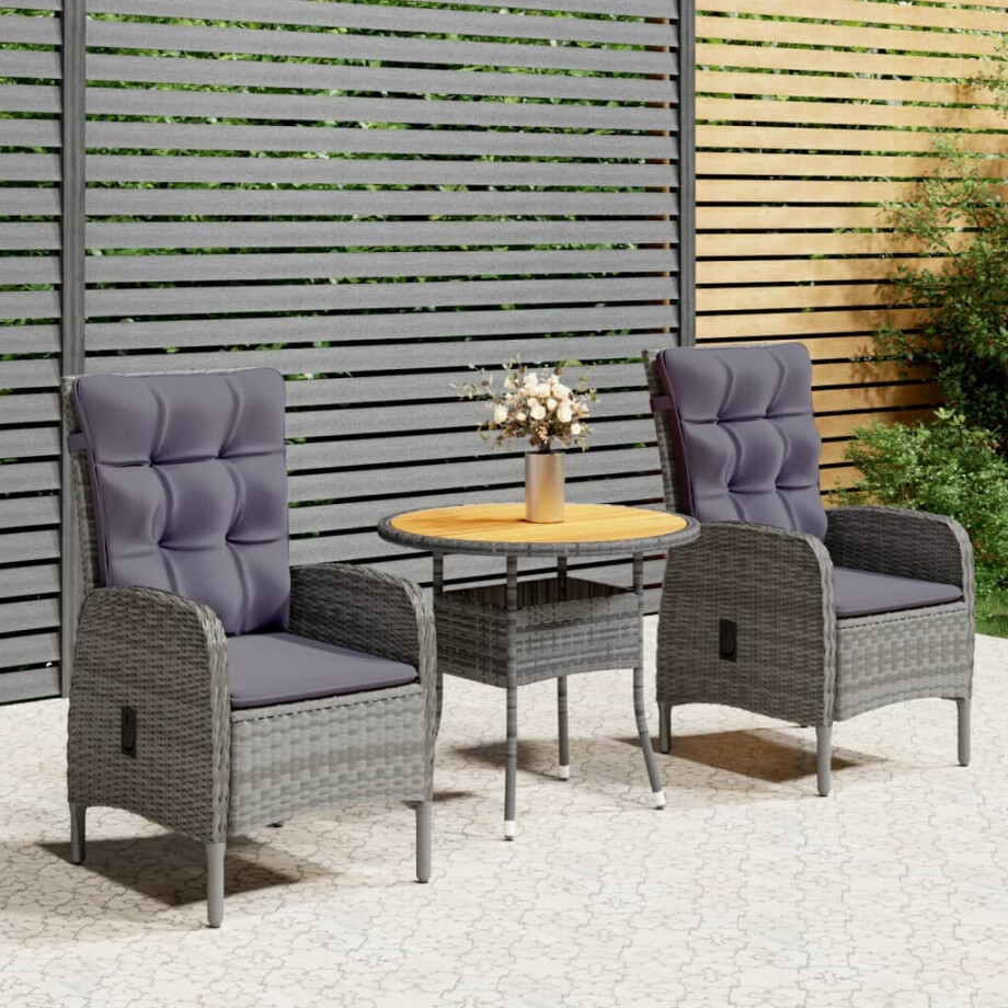 vidaXL 3-delige Bistroset poly rattan grijs afbeelding 1