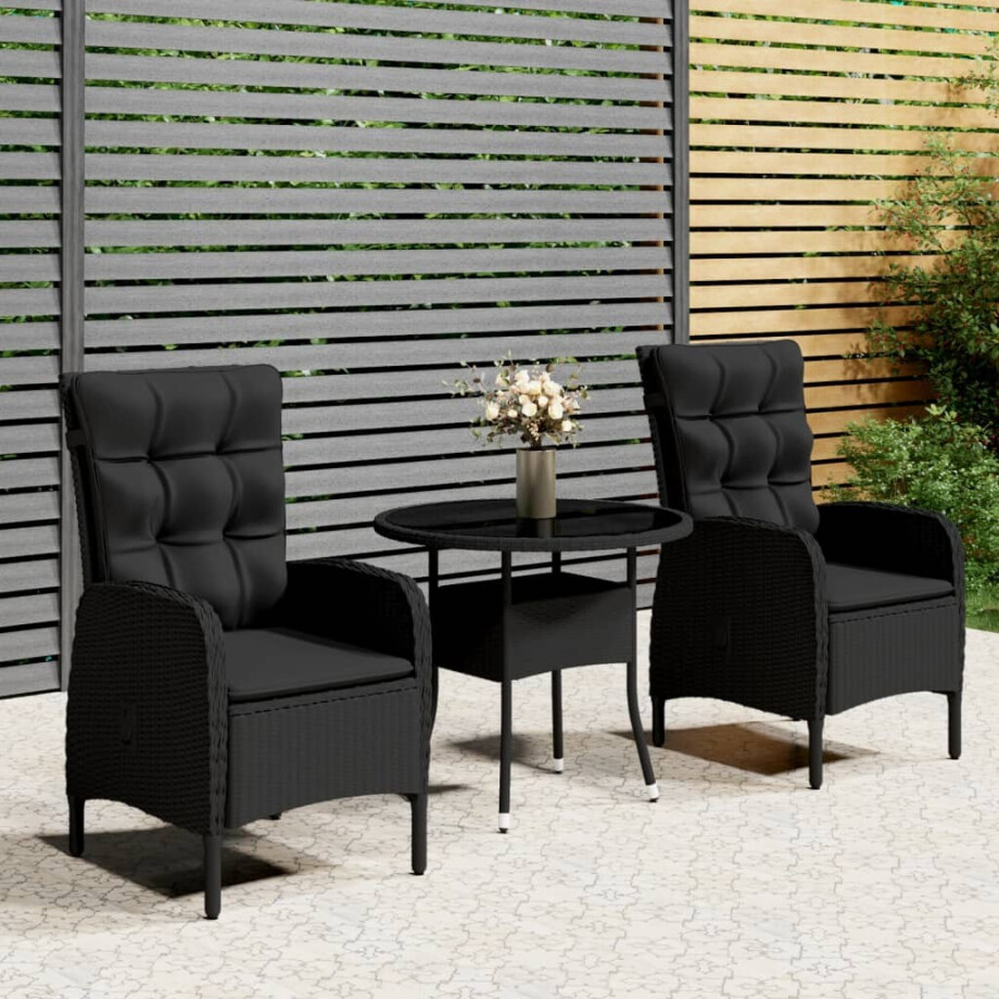 vidaXL 3-delige Tuinset poly rattan zwart afbeelding 1
