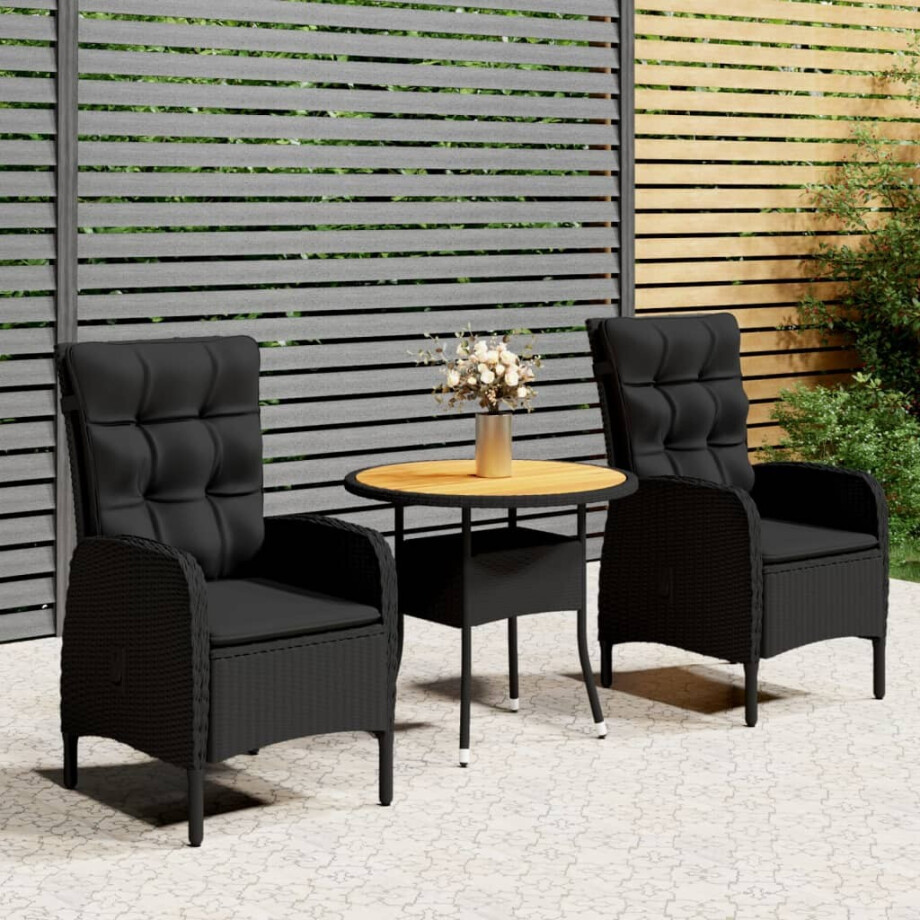 vidaXL 3-delige Bistroset poly rattan zwart afbeelding 1