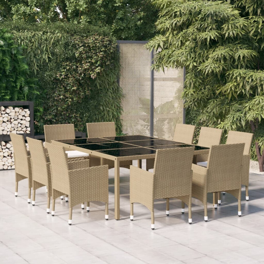 vidaXL 11-delige Tuinset poly rattan beige afbeelding 1