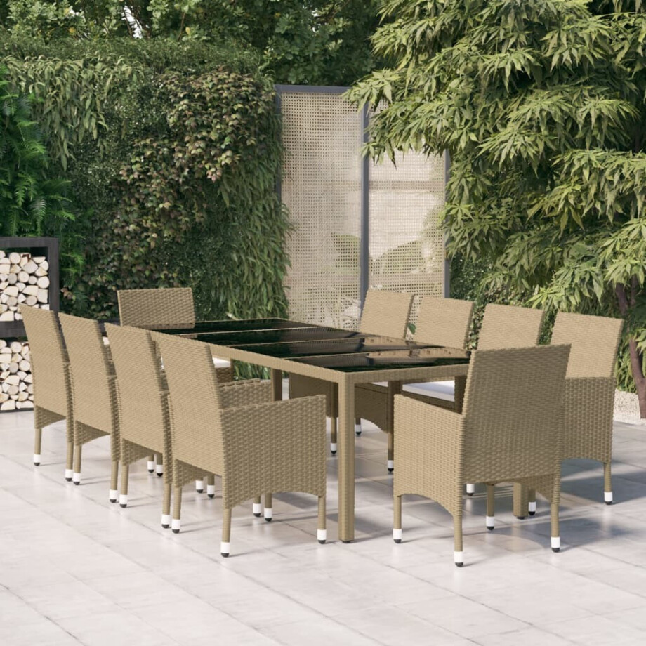 vidaXL 11-delige Tuinset poly rattan beige afbeelding 1