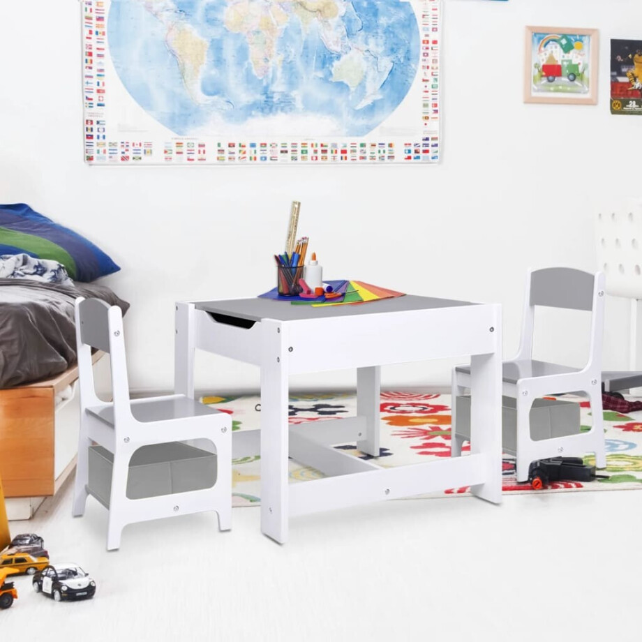 vidaXL Kindertafel met 2 stoelen MDF wit vidaXL Kindertafel met 2 stoelen MDF wit afbeelding 1