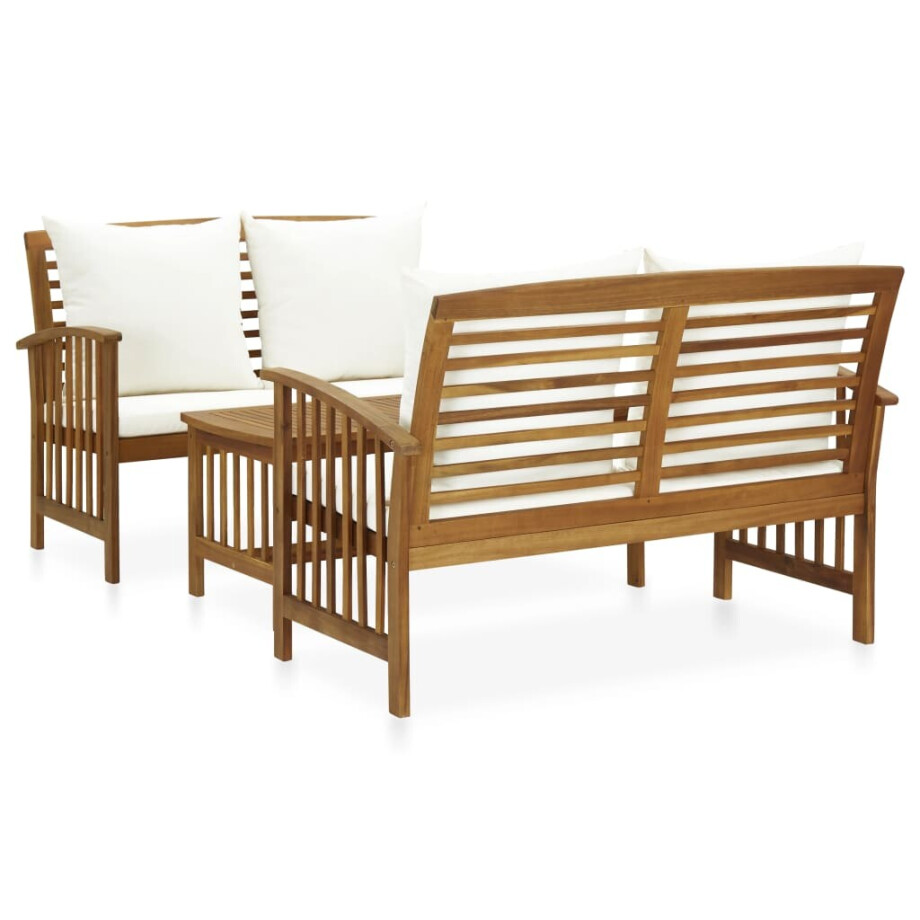 vidaXL 3-delige Loungeset met kussens massief acaciahout vidaXL 3-delige Loungeset met kussens massief acaciahout afbeelding 1