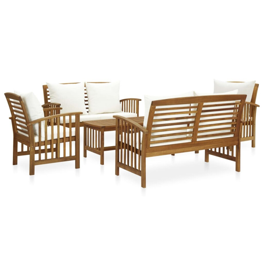 vidaXL 5-delige Loungeset met kussens massief acaciahout afbeelding 1