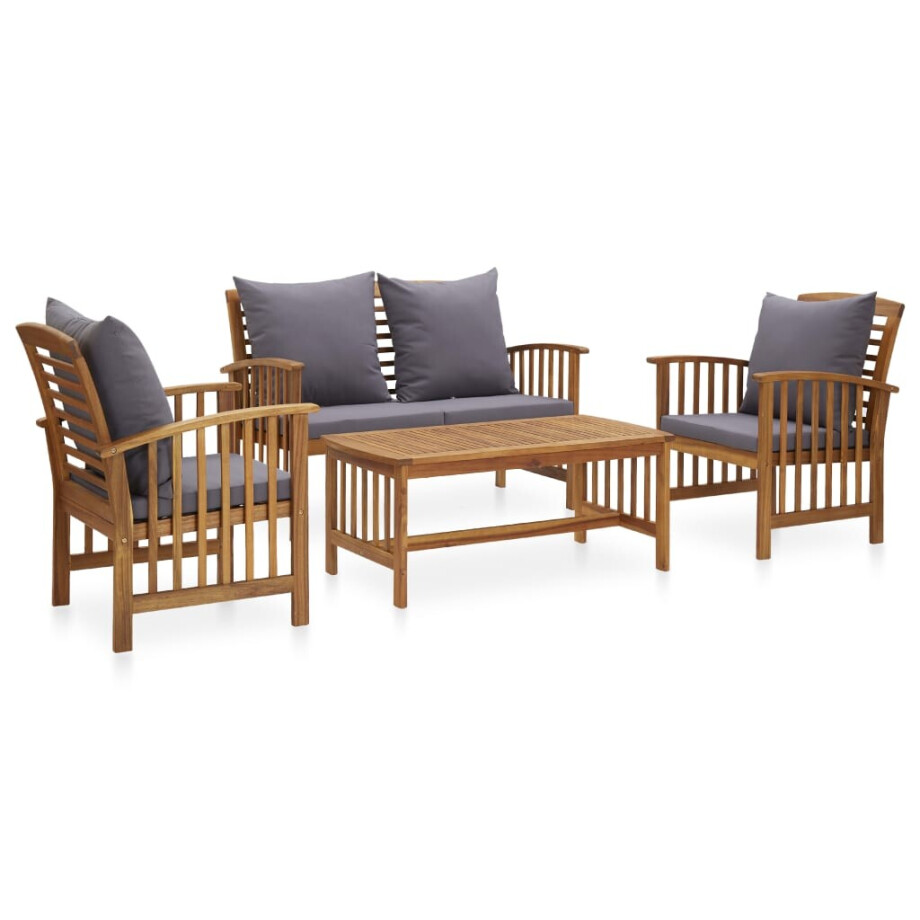 vidaXL 4-delige Loungeset met kussens massief acaciahout afbeelding 1