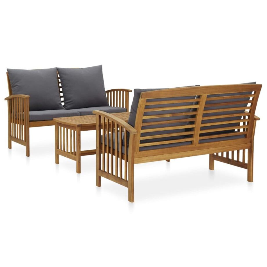 vidaXL 3-delige Loungeset met kussens massief acaciahout vidaXL 3-delige Loungeset met kussens massief acaciahout afbeelding 1
