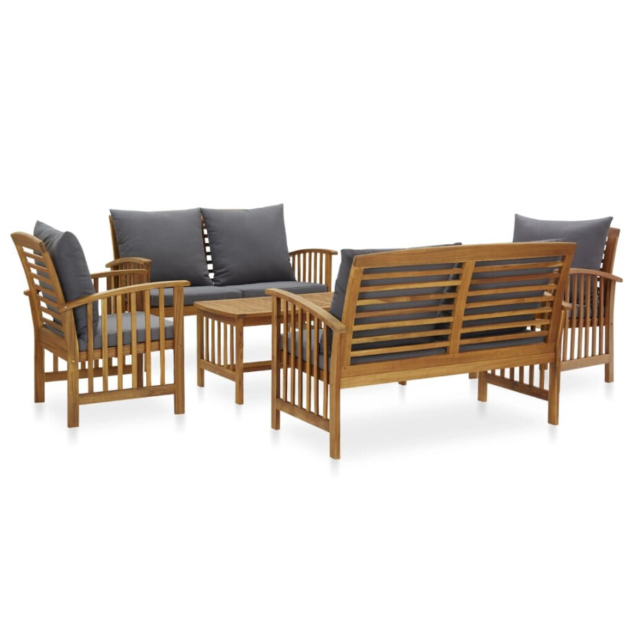 vidaXL 5-delige Loungeset met kussens massief acaciahout afbeelding 1
