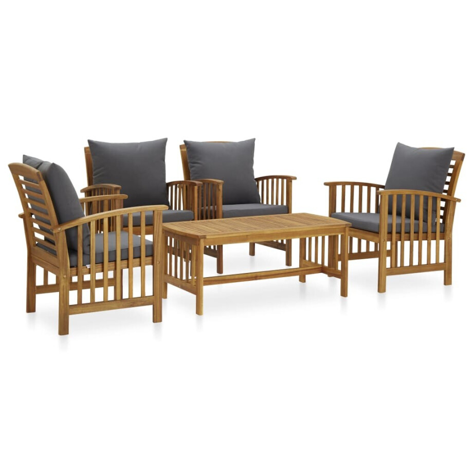 vidaXL 5-delige Loungeset met kussens massief acaciahout afbeelding 1