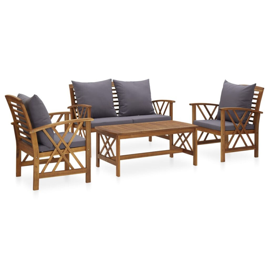 vidaXL 4-delige Loungeset met kussens massief acaciahout afbeelding 1