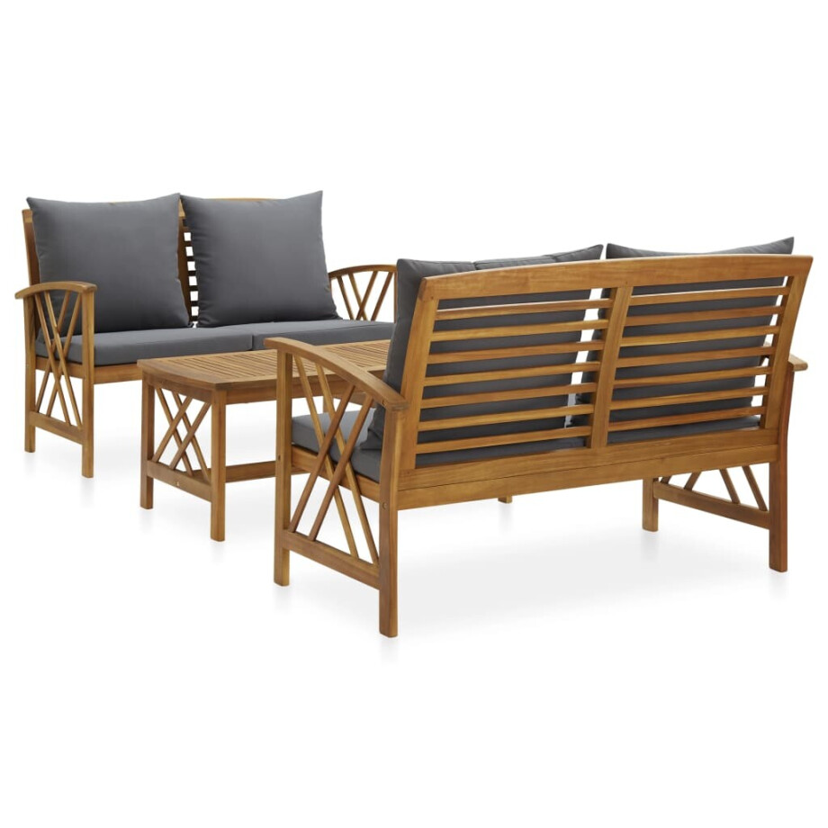 vidaXL 3-delige Loungeset met kussens massief acaciahout vidaXL 3-delige Loungeset met kussens massief acaciahout afbeelding 1