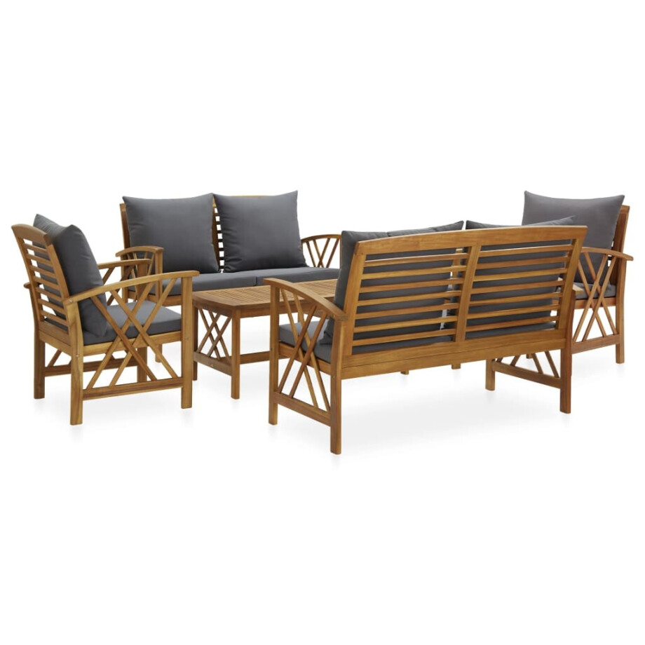 vidaXL 5-delige Loungeset met kussens massief acaciahout afbeelding 1