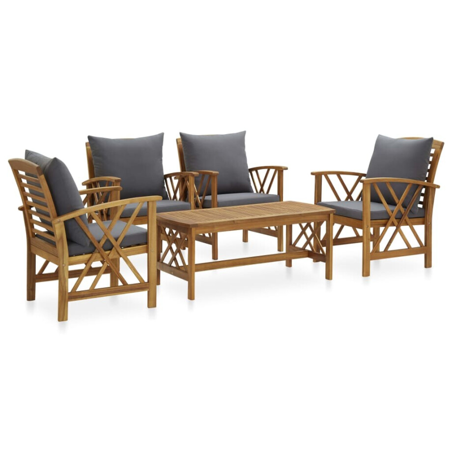 vidaXL 5-delige Loungeset met kussens massief acaciahout vidaXL 5-delige Loungeset met kussens massief acaciahout afbeelding 1