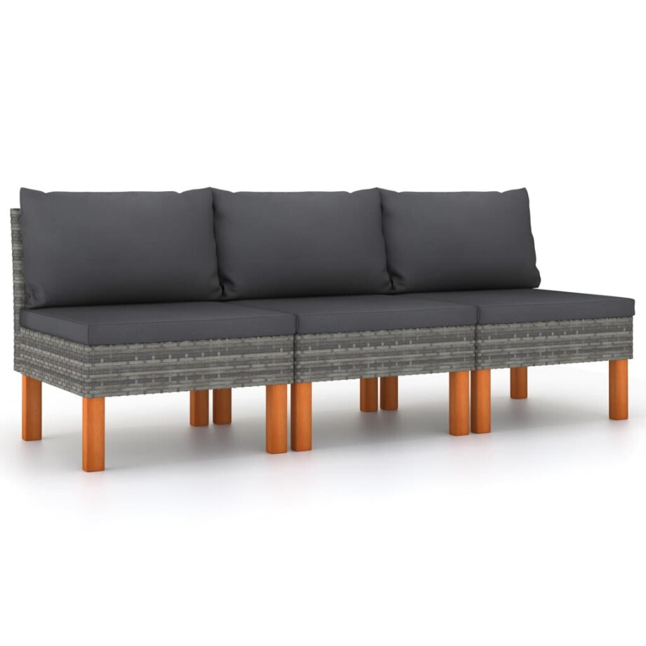vidaXL Middenbanken 3 st poly rattan en massief eucalyptushout vidaXL Middenbanken 3 st poly rattan en massief eucalyptushout afbeelding 1