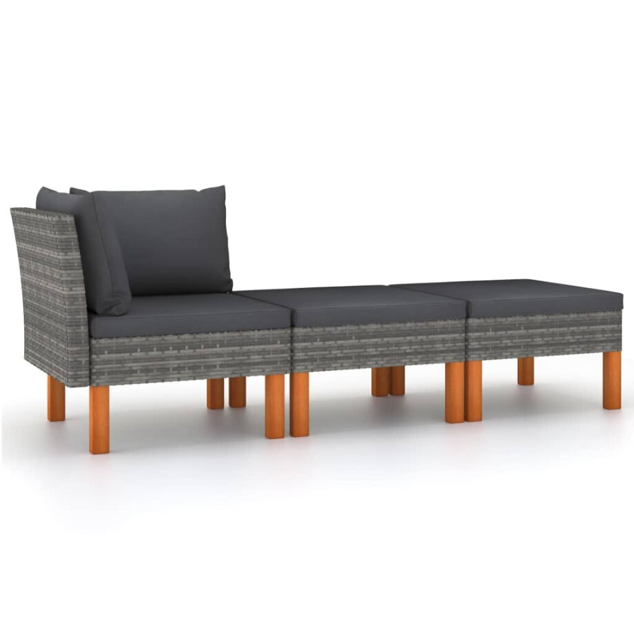 vidaXL 3-delige Loungeset poly rattan en massief eucalyptushout afbeelding 1